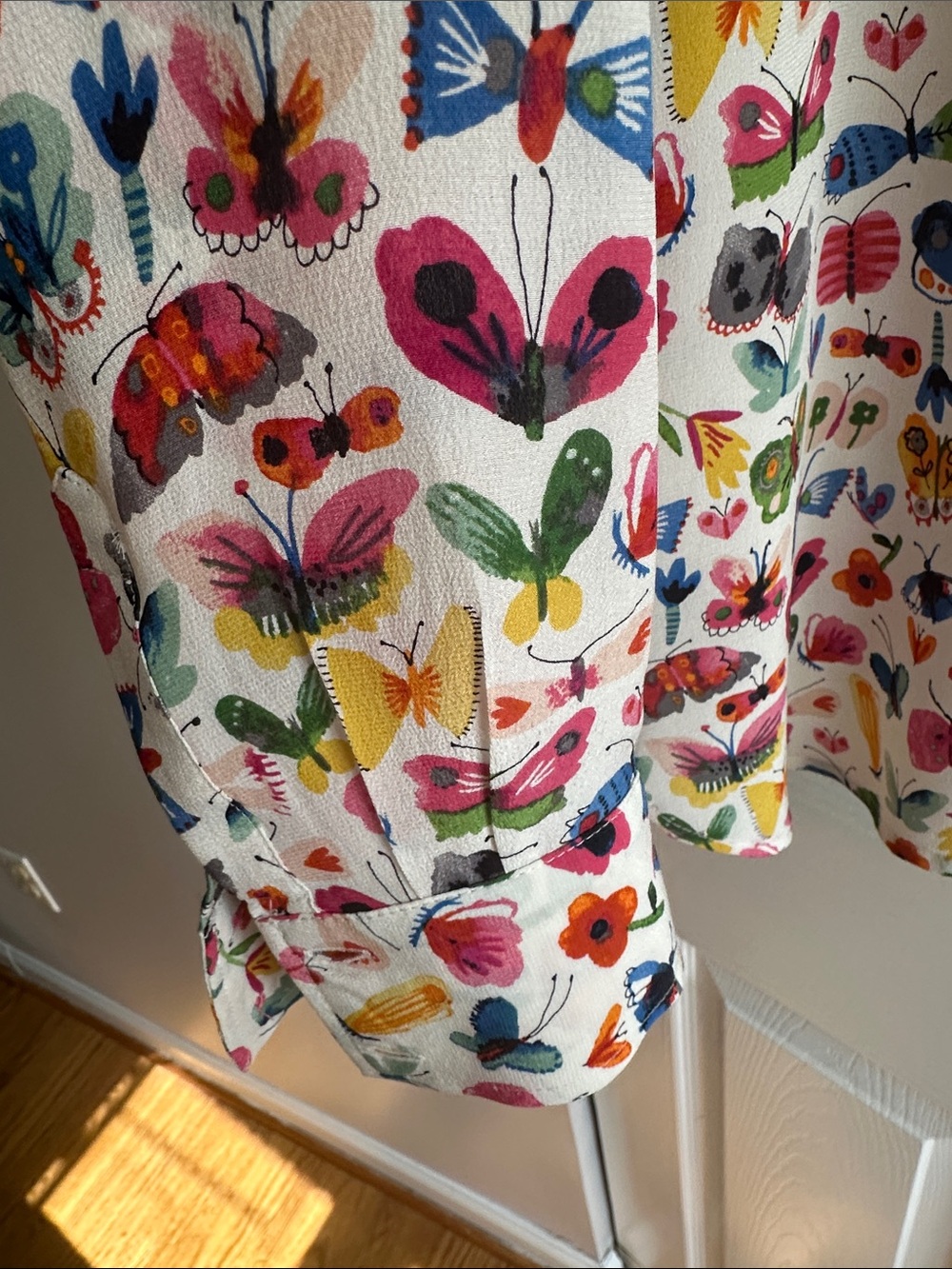 Anthropologie White Button-Up Blouse with Multicolor Butterfly & Floral Print - Picture 6 of 6